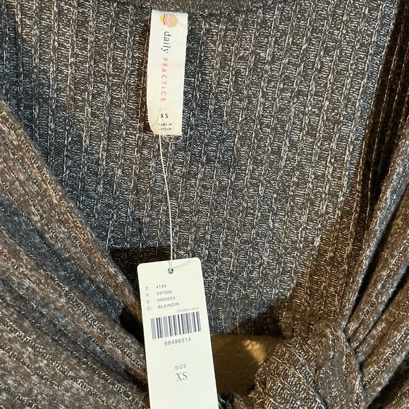 Anthropologie Daily Practice Wrapped Gray Ribbed Tie-Front Top - Picture 3 of 6